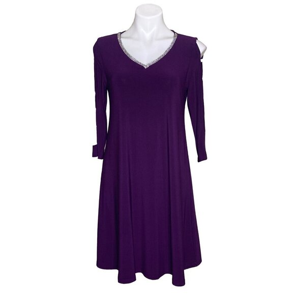 MSK NWT $79 Purple Mini Dress Rhinestone Embellished Open Sleeves Women's Size S - Picture 2 of 11